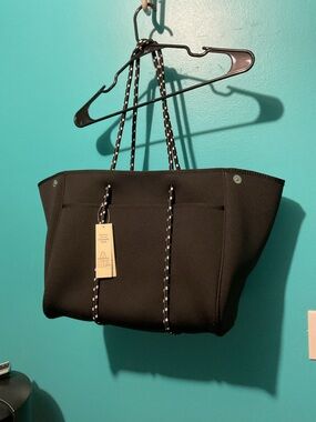 Black Neoprene Tote Bag with Contrast Rope Handles